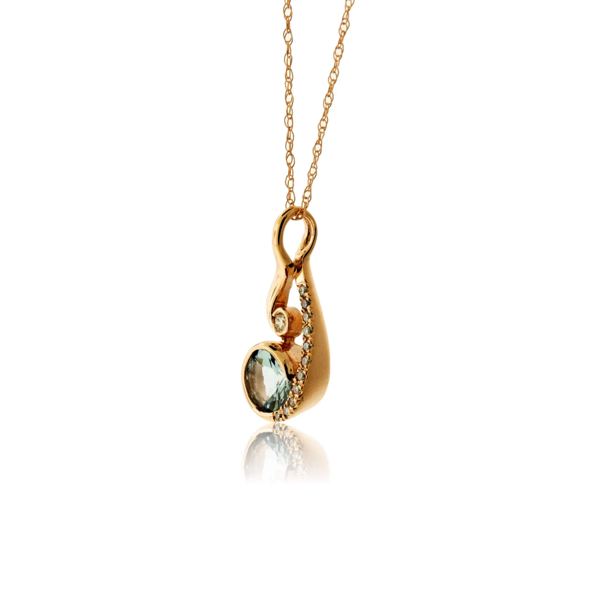 Round Aquamarine & Diamond Pendant