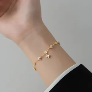S925 Sterling Silver Austrian Crystals Inlaid Four Petals Flower Bracelet