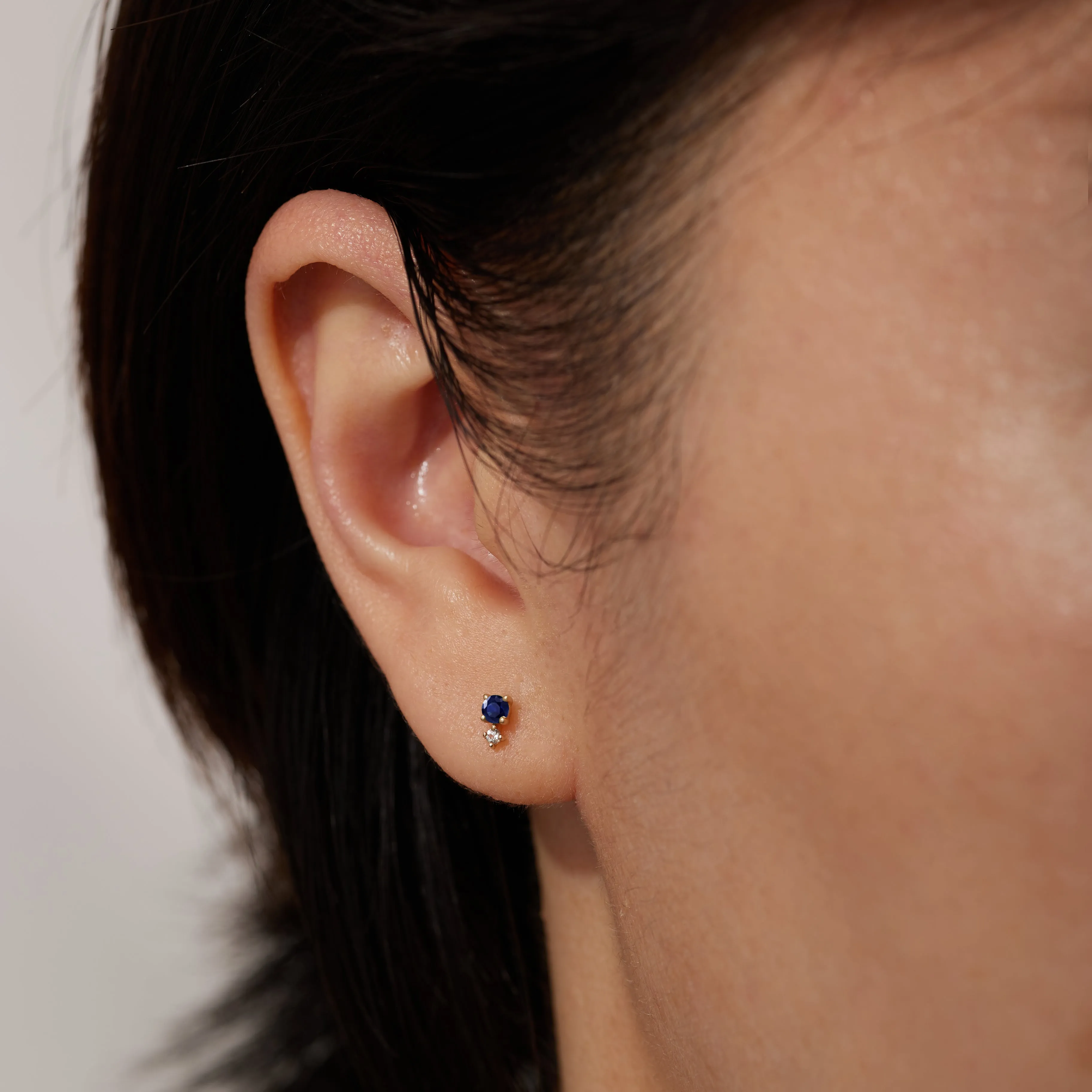 SEPTEMBER | Blue and White Sapphire Stud Earring