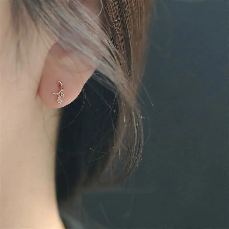 Shimmering Crescent Moon Tassel Zircon Earrings