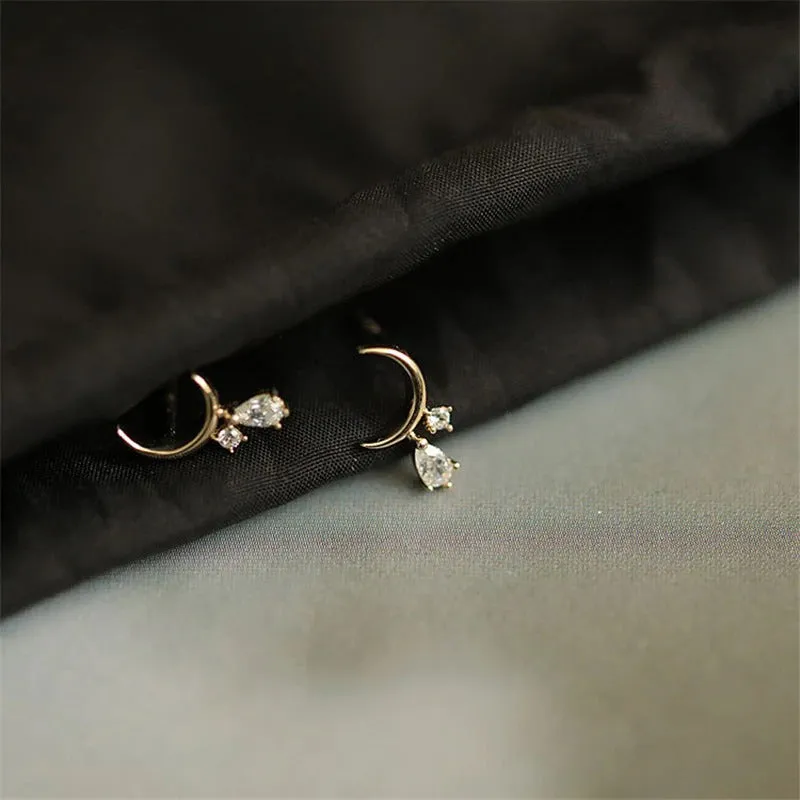 Shimmering Crescent Moon Tassel Zircon Earrings