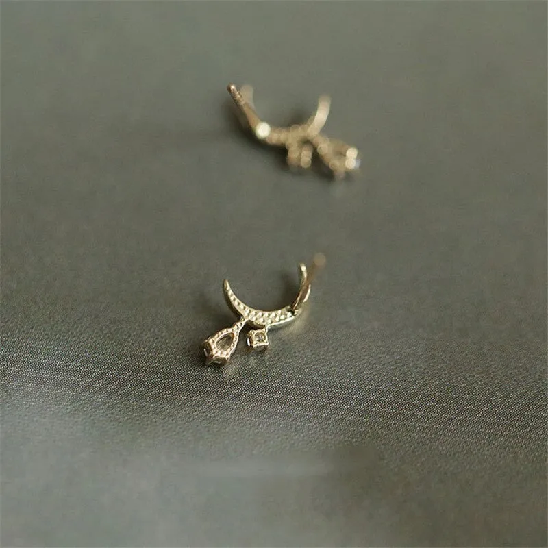 Shimmering Crescent Moon Tassel Zircon Earrings