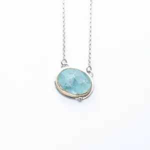 Silver & 18k Gold Aquamarine Diamond Necklace