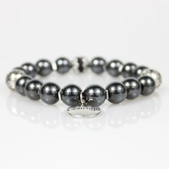 Silver Courage Charm Bead Bracelet