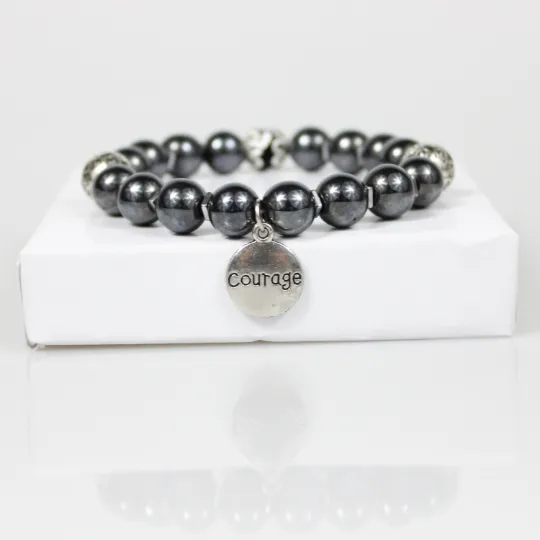 Silver Courage Charm Bead Bracelet