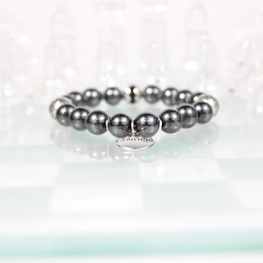 Silver Courage Charm Bead Bracelet