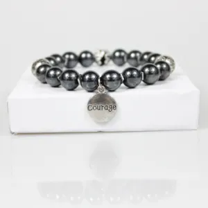 Silver Courage Charm Bead Bracelet