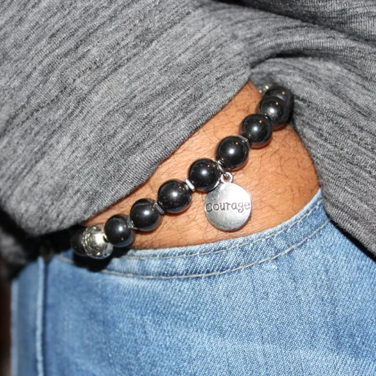 Silver Courage Charm Bead Bracelet