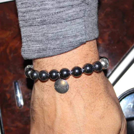 Silver Courage Charm Bead Bracelet