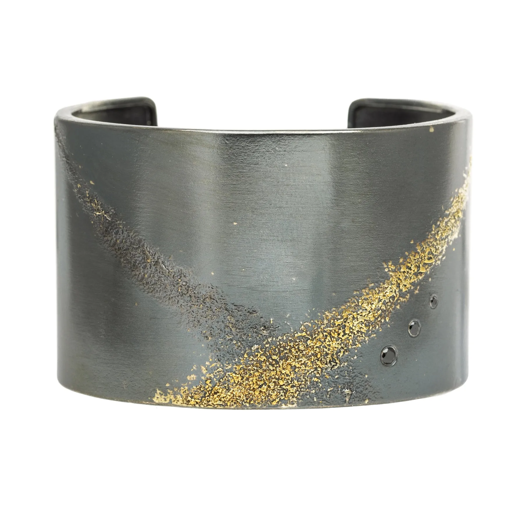 Silver   Gold Slice Cuff - 22k Gold, Oxidized Silver   Black Diamonds