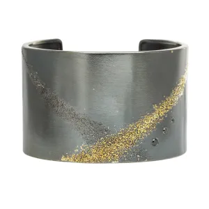 Silver   Gold Slice Cuff - 22k Gold, Oxidized Silver   Black Diamonds