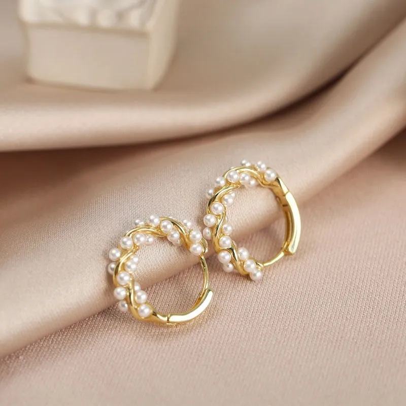 Silver needle circle pearl earrings for women spring and summer new niche temperament retro light luxury high-end design earrings