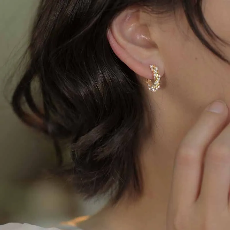 Silver needle circle pearl earrings for women spring and summer new niche temperament retro light luxury high-end design earrings