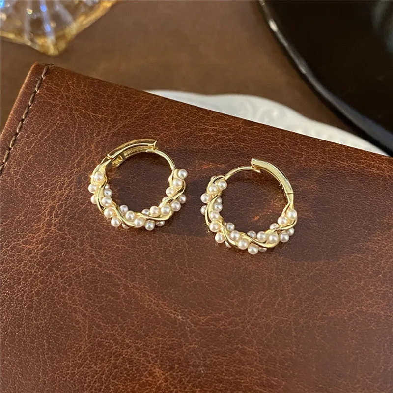 Silver needle circle pearl earrings for women spring and summer new niche temperament retro light luxury high-end design earrings
