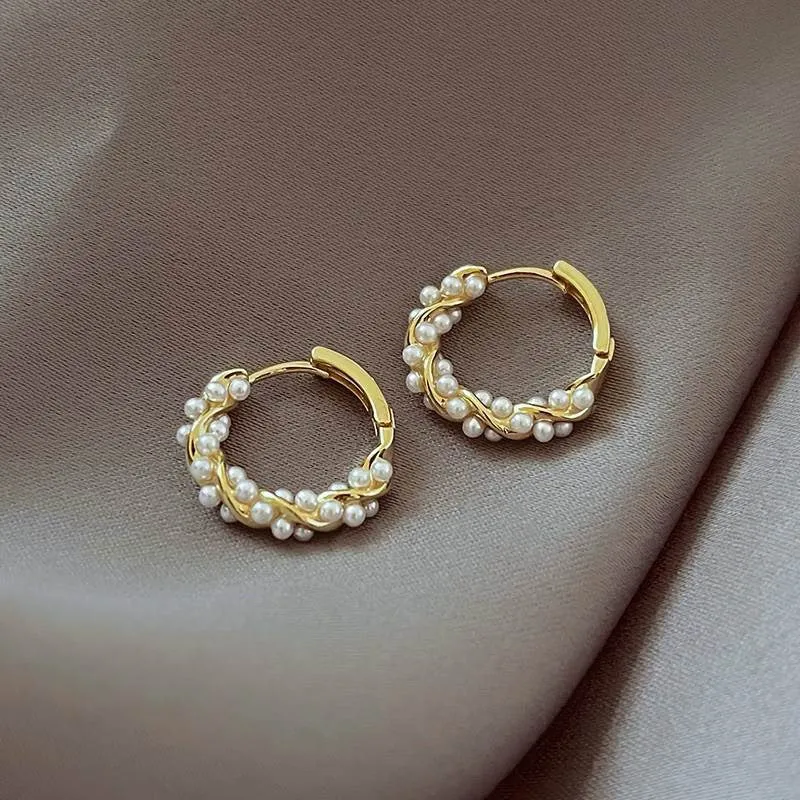 Silver needle circle pearl earrings for women spring and summer new niche temperament retro light luxury high-end design earrings