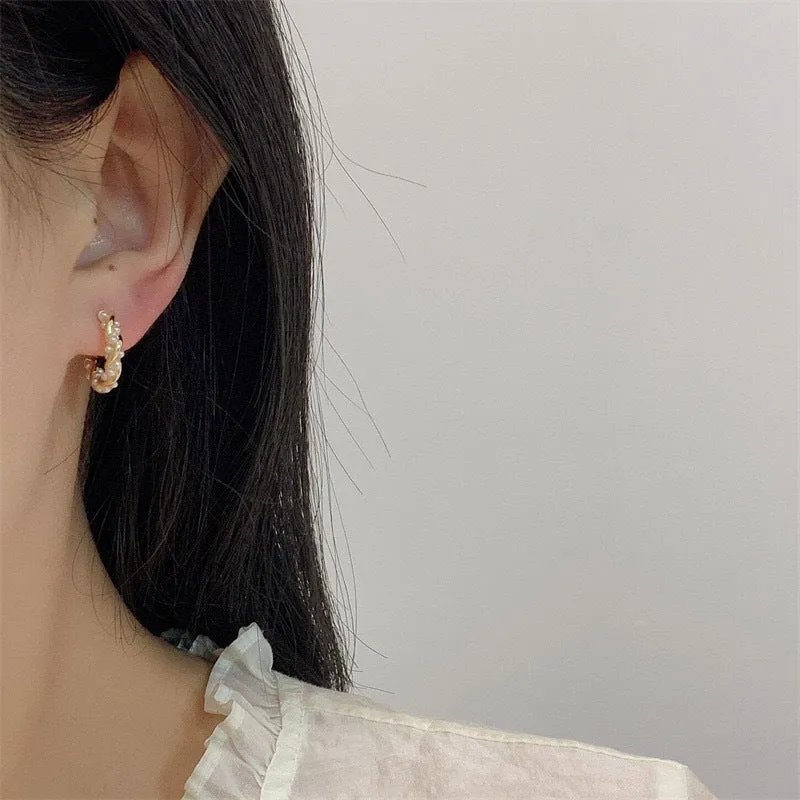 Silver needle circle pearl earrings for women spring and summer new niche temperament retro light luxury high-end design earrings