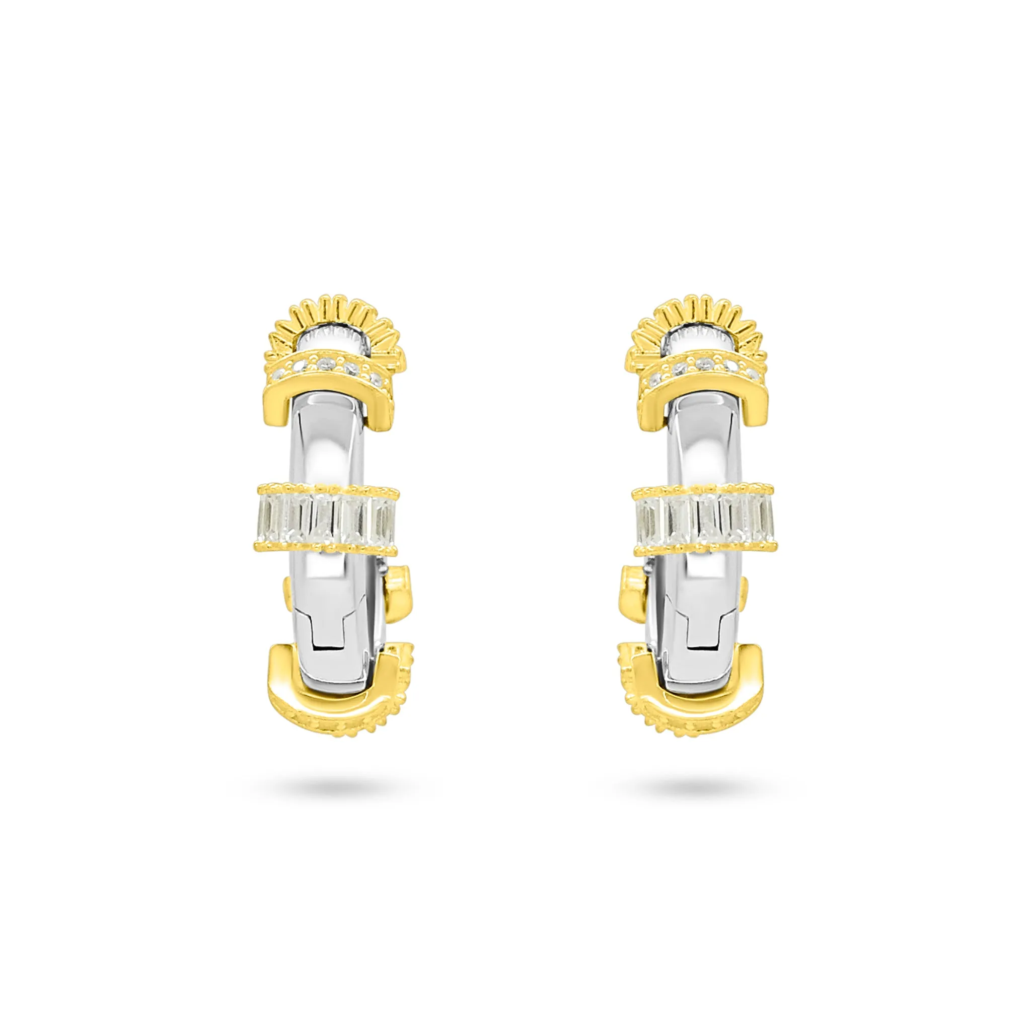 Sparkling Baguette Two-tone Segment Hoops