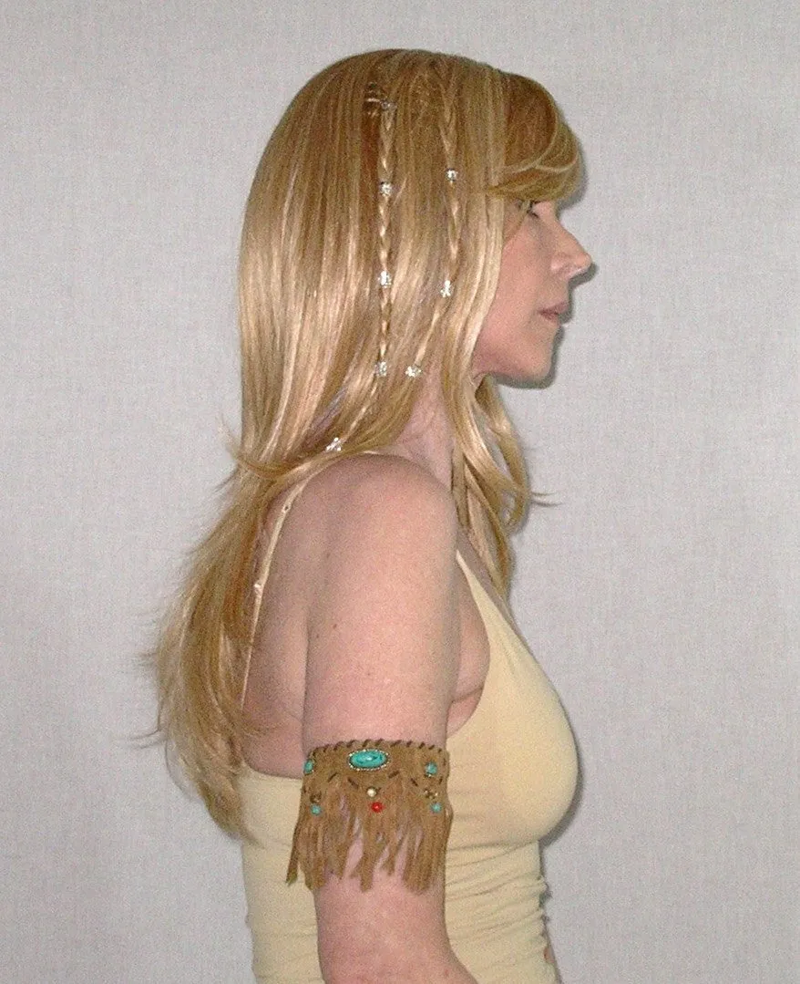 Tan Suede Upper Arm Bracelet Vegan Leather Fringe Turquoise And Coral Indian Beads Adjustable Boho Cuff Tribal Southwestern