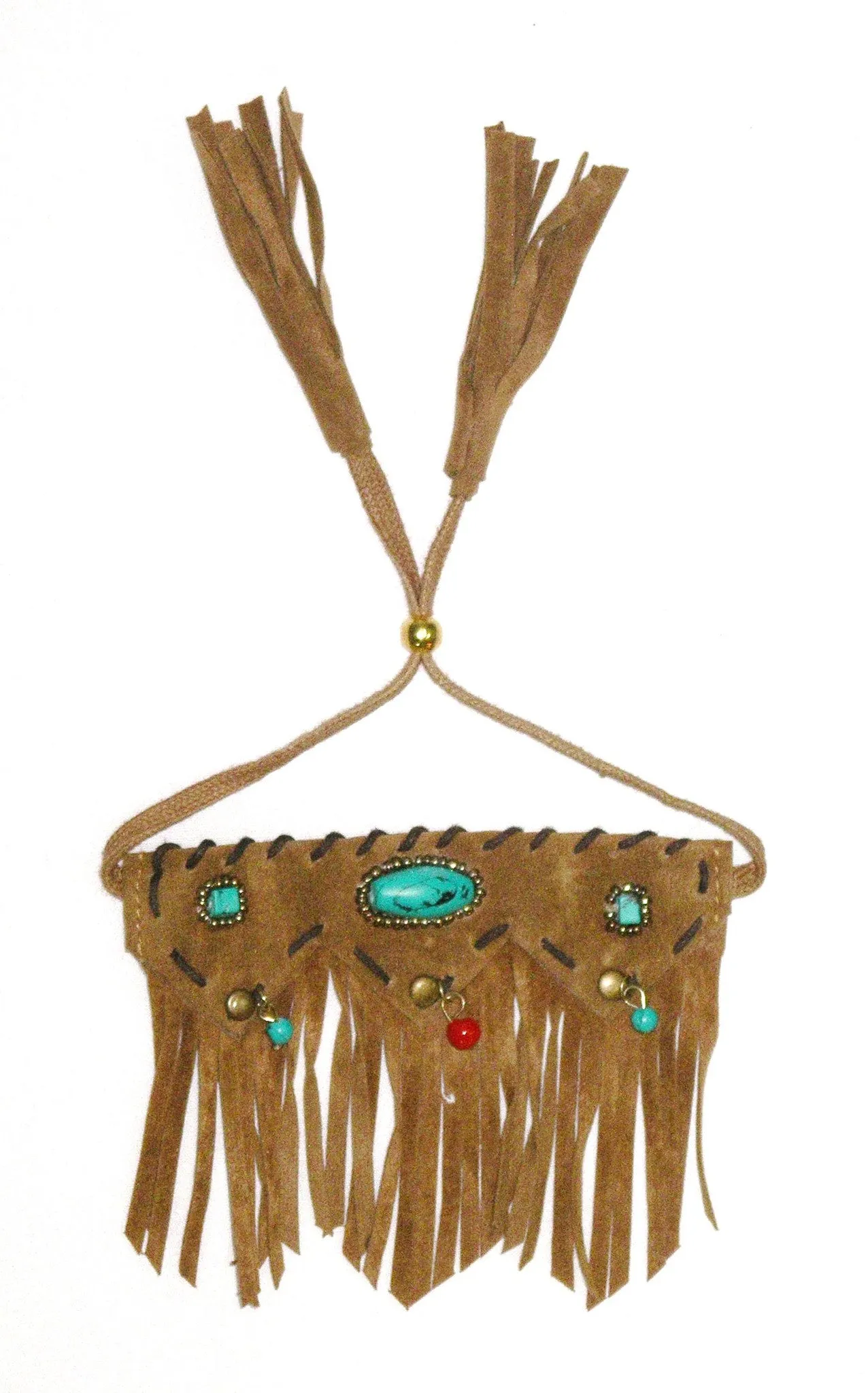 Tan Suede Upper Arm Bracelet Vegan Leather Fringe Turquoise And Coral Indian Beads Adjustable Boho Cuff Tribal Southwestern