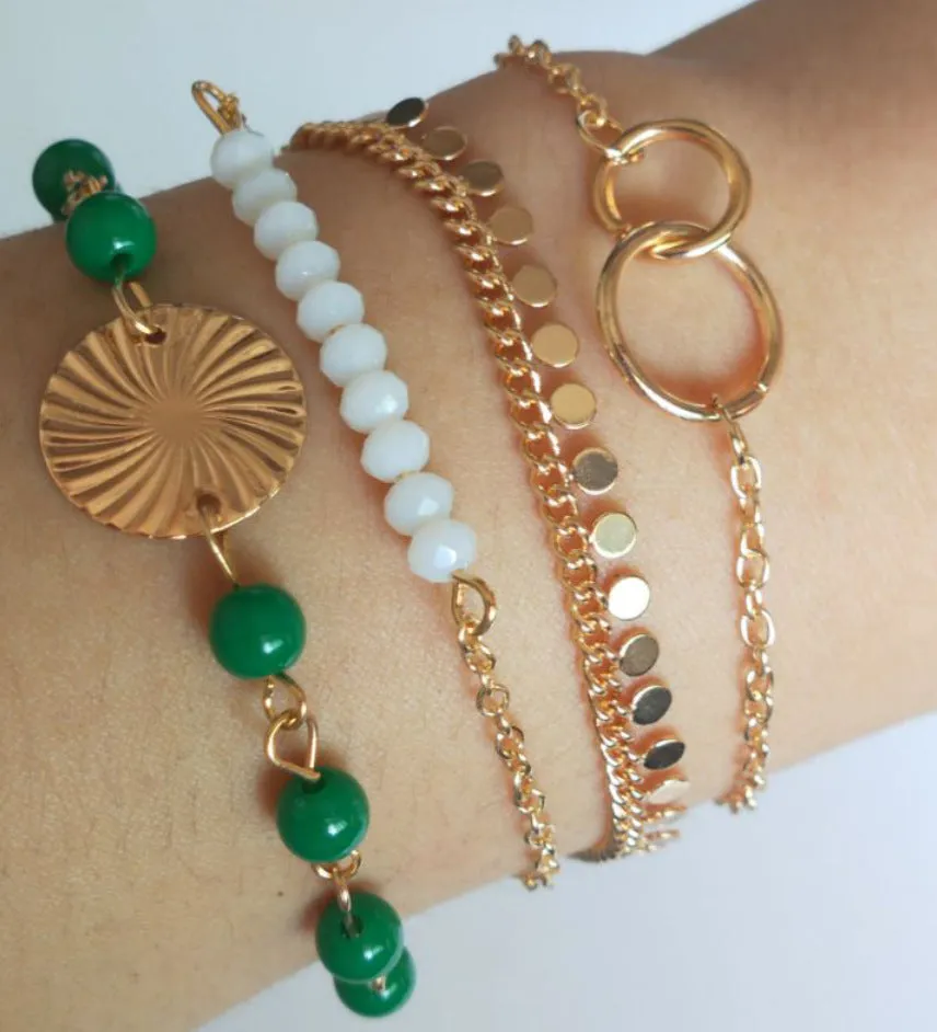 Tassel water wave texture Bracelet White Green Beads