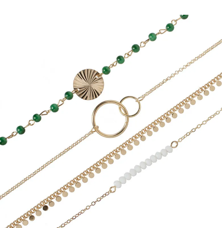 Tassel water wave texture Bracelet White Green Beads