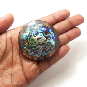 Tiger Ebony Wood Focal Bead with Abalone Shell Coin 50mm (1pc)