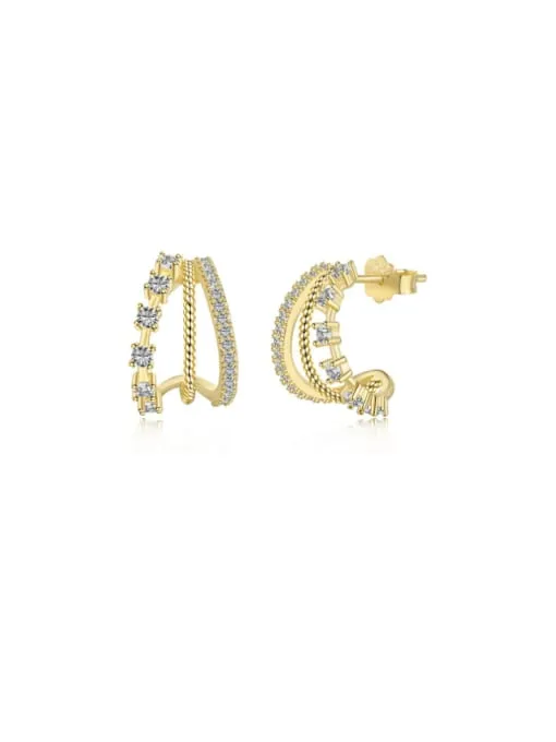 Triple Hoop Earrings 925 Sterling Silver 18K Gold Plated Zircon Stacked Layered Hoop Earrings