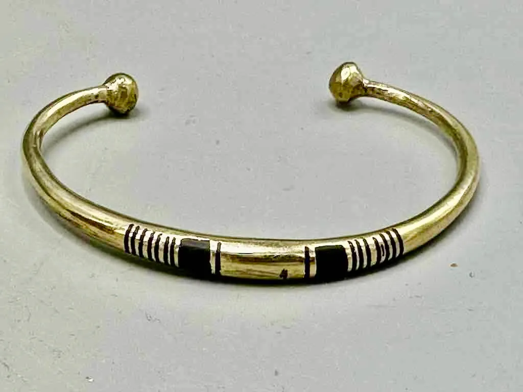 Tuareg Double Bar Multiple Stripe Inlay Brass Bracelet