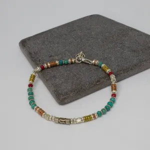 Turquoise, Coral and Mixed Metals Bracelet