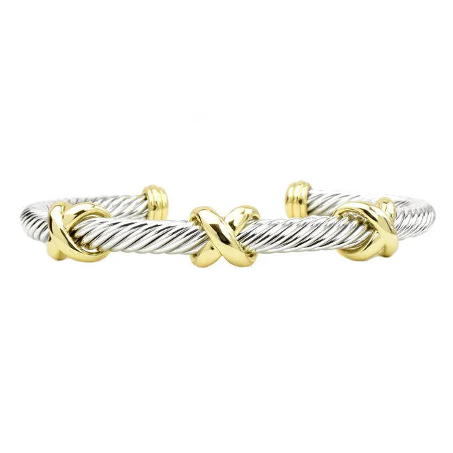 Two Tone Open Cuff X Bracelet