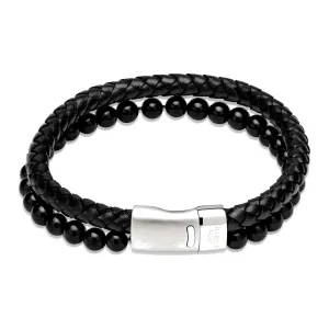 Unique & Co B498BL/21CM Men's Leather Black Onyx Bracelet