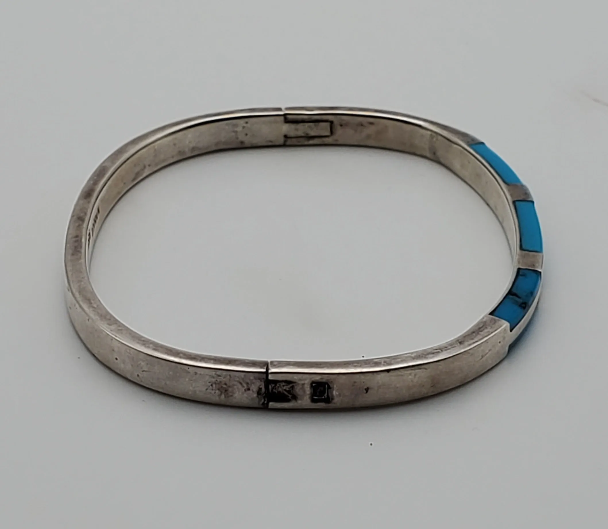 Vintage 950 Silver Turquoise Hinged Bangle