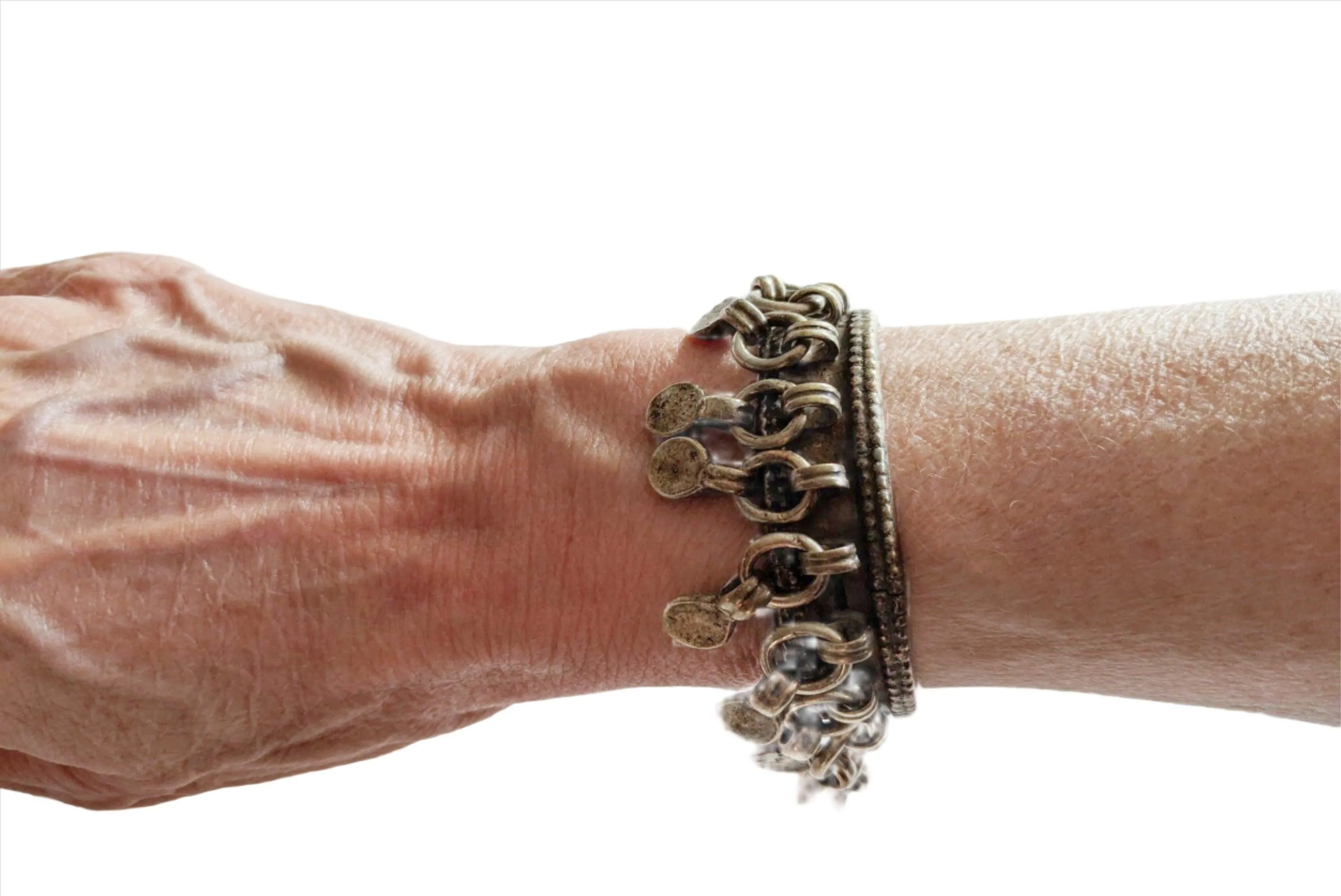 Vintage Egyptian Silver Zar Bracelet with Semi Spheres