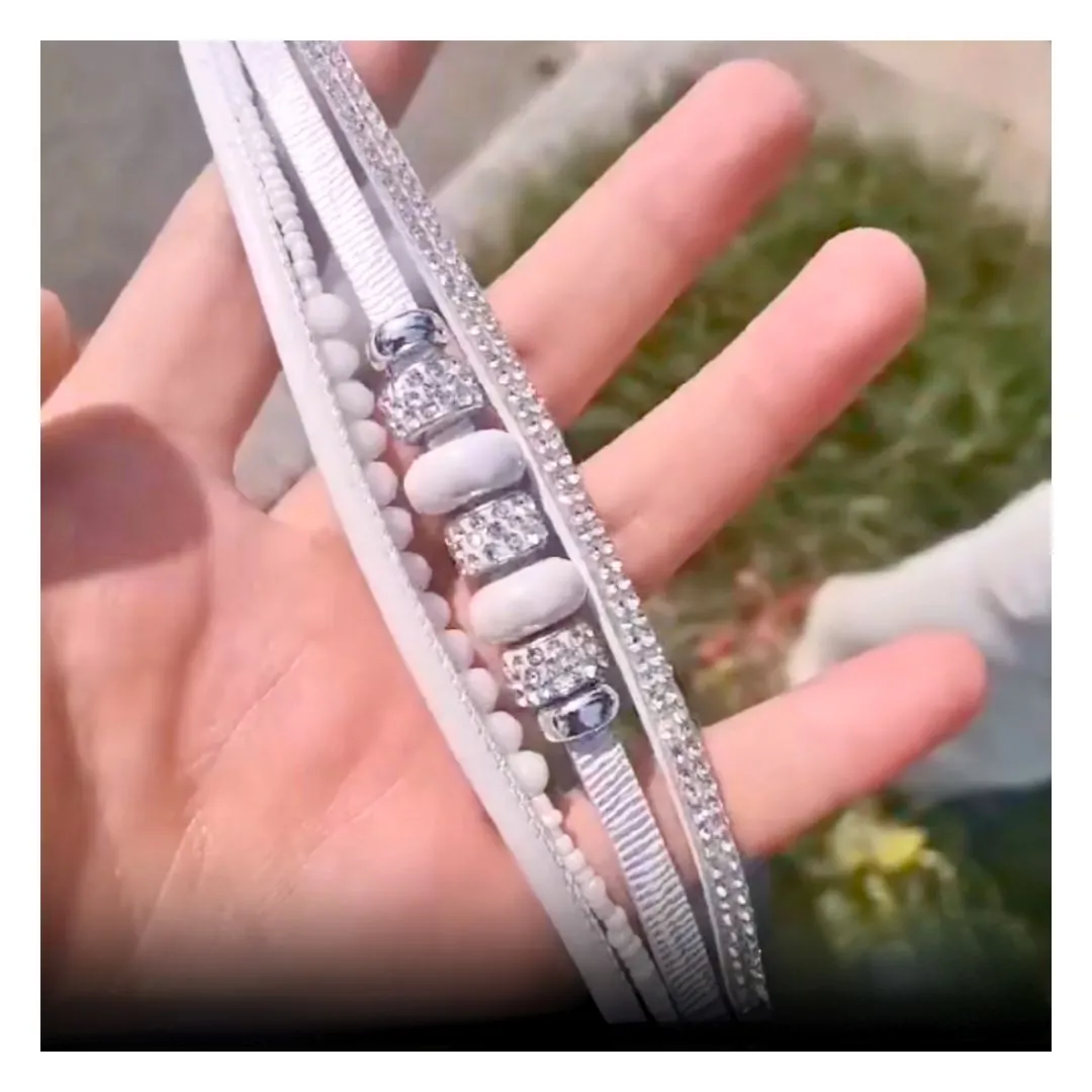'Yiray' Beads and Rhinestones Cuff Bracelet - grey