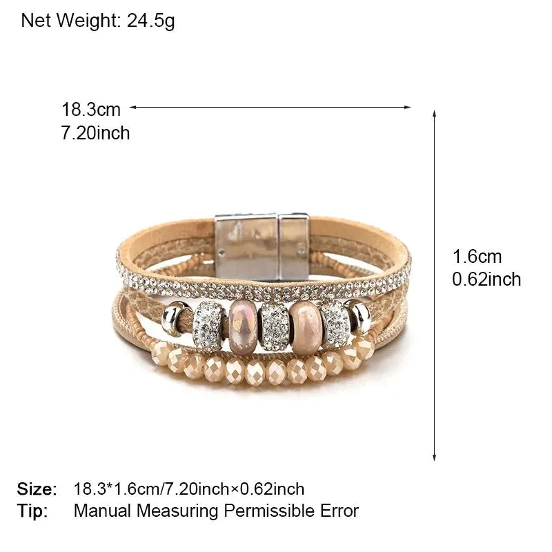 'Yiray' Beads and Rhinestones Cuff Bracelet - grey