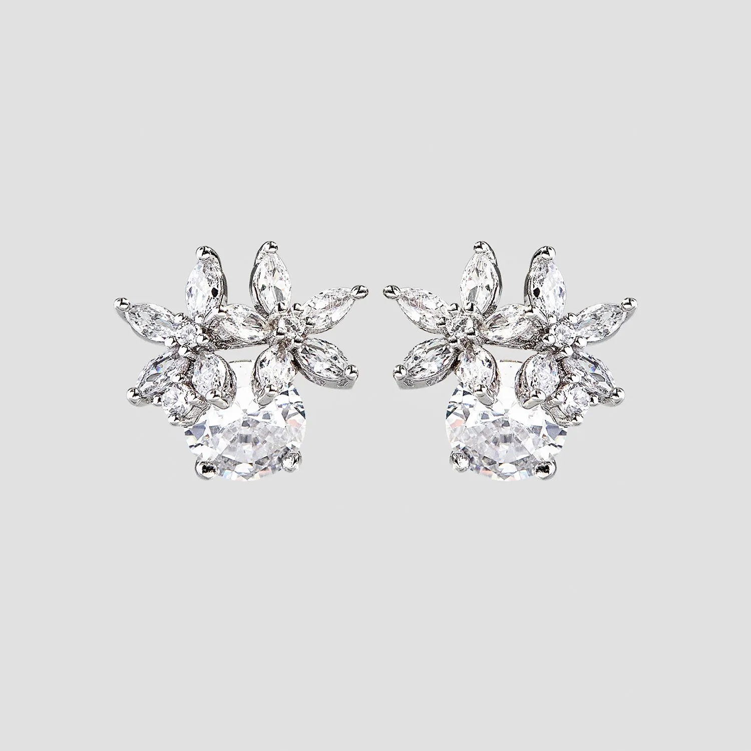 Zircon 925 Sterling Silver Flower Stud Earrings